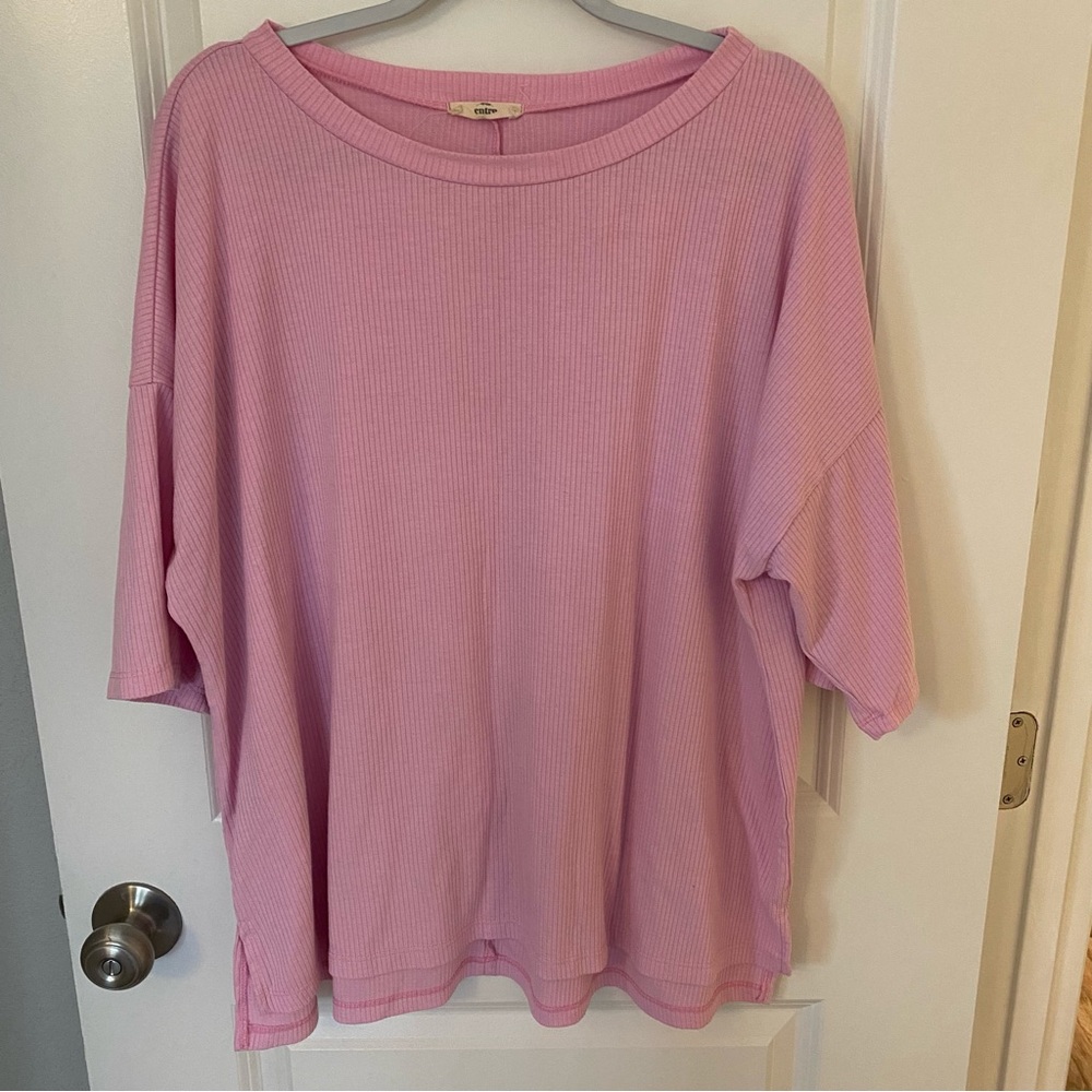 Entro Light Pink Ribbed Short Sleeve Top